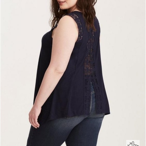 Torrid 1 Womens Blue Crochet Trim Split Back Tank Top - Picture 10 of 10